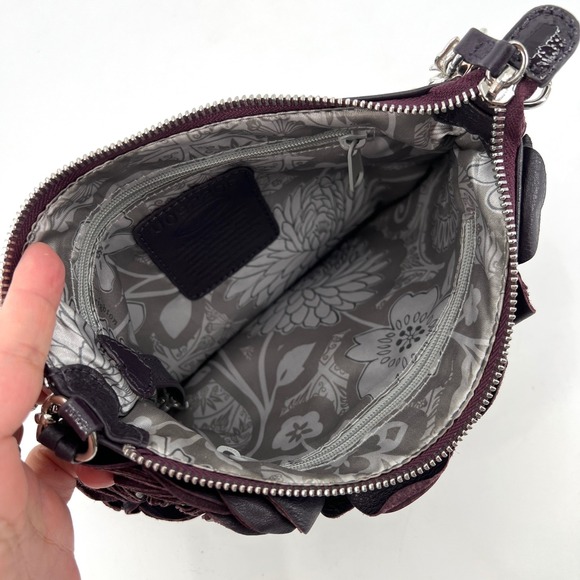 Brighton Burgundy Wine Velvet Rose Sculptural Leather Bag Masterpiece Collection - Picture 6 of 11